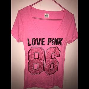 PINK sequined short sleeved tee